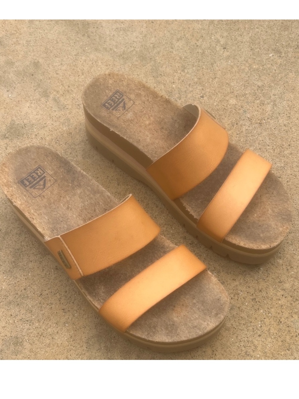REEF Vista Hi Double Strap 2.5" Platform Tan Orange Slide Sandal Women's Size 9